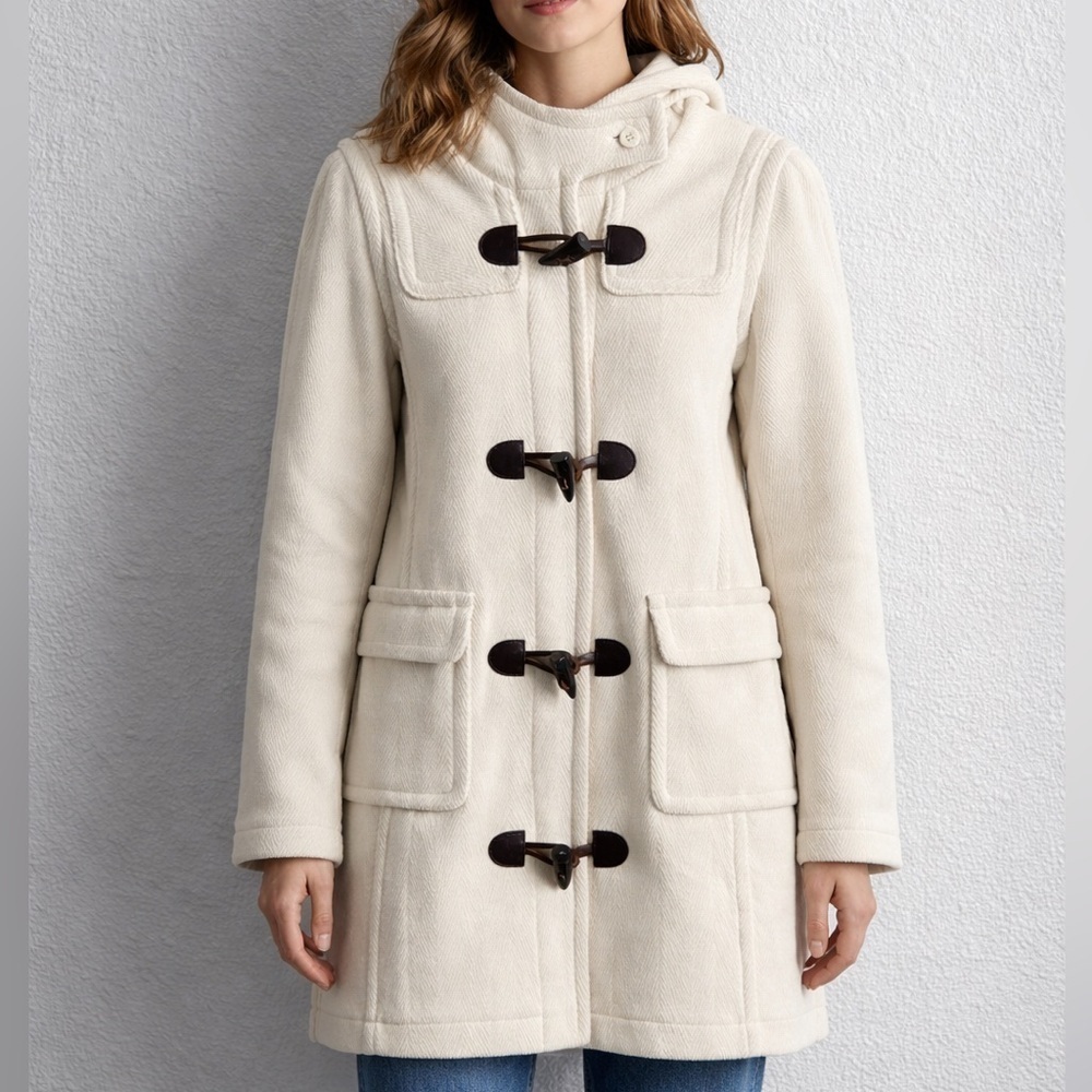 Saint James Toggle Wool Coat Heavy Cream Ivory Hooded Jacket Women's 4 France 36 - Picture 1 of 10